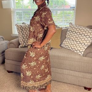 Vintage 2-Piece floral Set Blouse&Skirt 100% rayon!